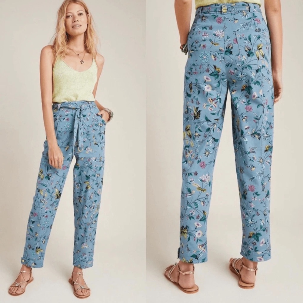 Like New!Anthropologie Blue Floral cargo pants
